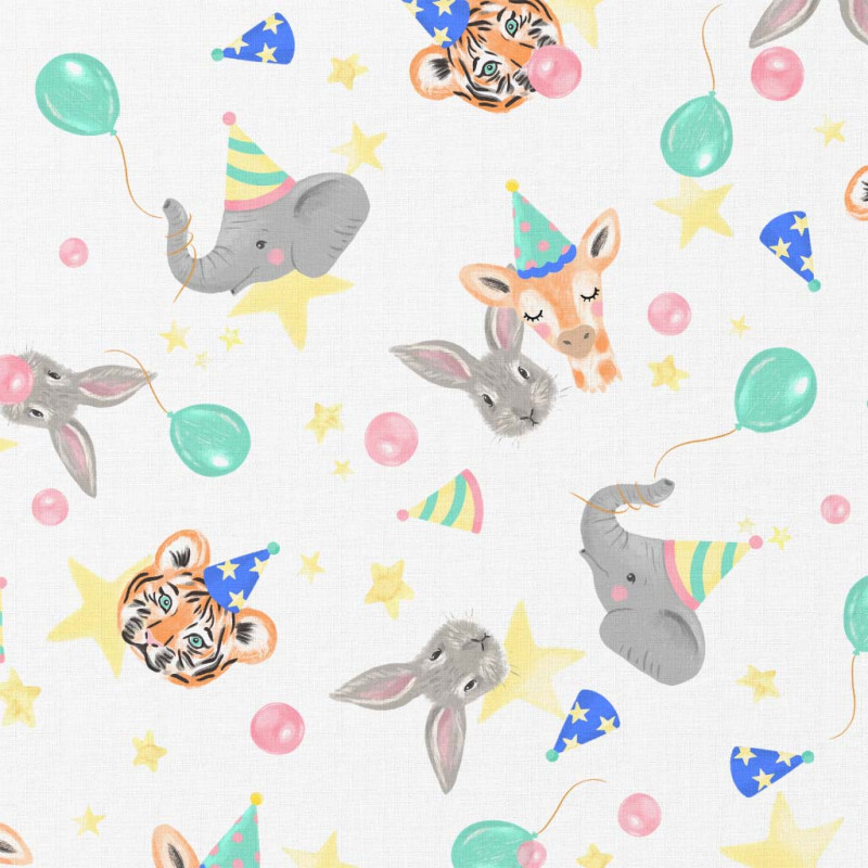 Printed Cotton FUNZOO-35 White / Yellow